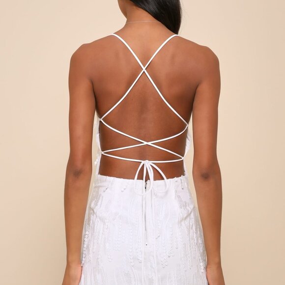 Lulus Making Magic White Fringe Lace-up Mini Dress - Size M Bridal Bache… - Picture 2 of 7